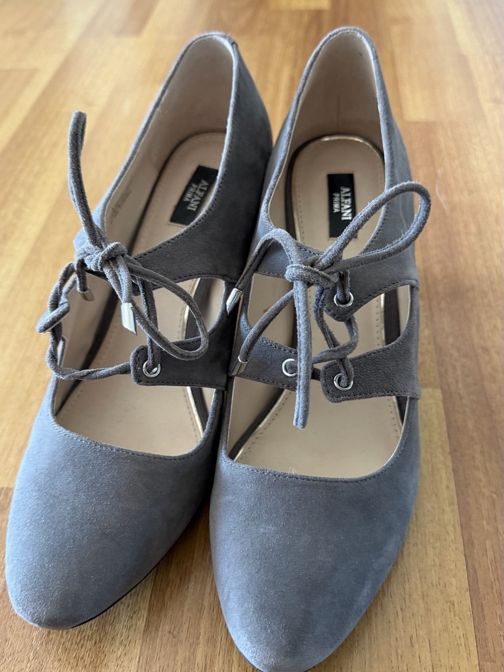 Avanti Gray Suede Lace-Up Pointed-Toe Heels